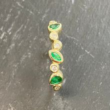 Load image into Gallery viewer, 9ct Yellow Gold Emerald &amp; Diamond Staggered Ring
