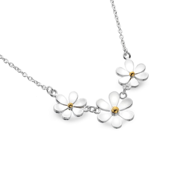 Sterling Silver Trio of Daisies Necklace