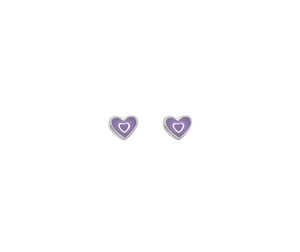 Children's Silver Purple Enamel Heart Stud Earrings