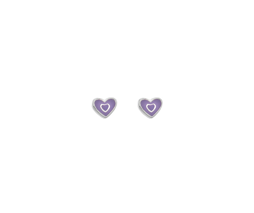 Children's Silver Purple Enamel Heart Stud Earrings