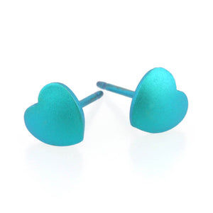 Heart Titanium Stud Earrings Kingfisher Blue
