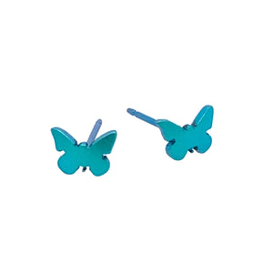 Titanium Butterfly Shaped Stud Earrings Kingfisher Blue