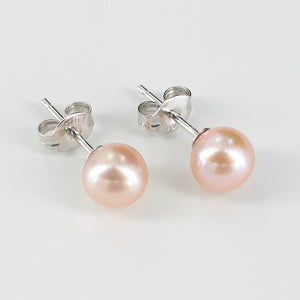 Sterling Silver Pink Round Pearl Stud Earrings