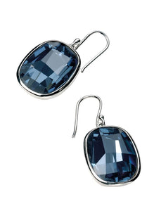 Sterling Silver Graphic Facet Denim Blue Crystal Drop Earrings