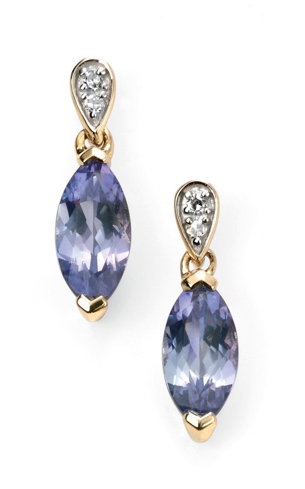 9ct Yellow Gold Diamond And Tanzanite Marquise Drop Earrings