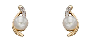 Yellow Gold And Cream Pearl Diamond Split Marquise Stud Earrings