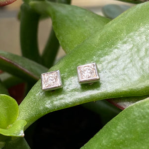 Square 9ct White Gold Diamond Stud Earrings