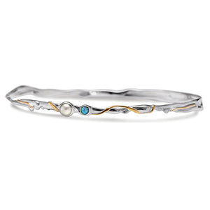 Sterling Silver Bangle with Opalite and Pearl