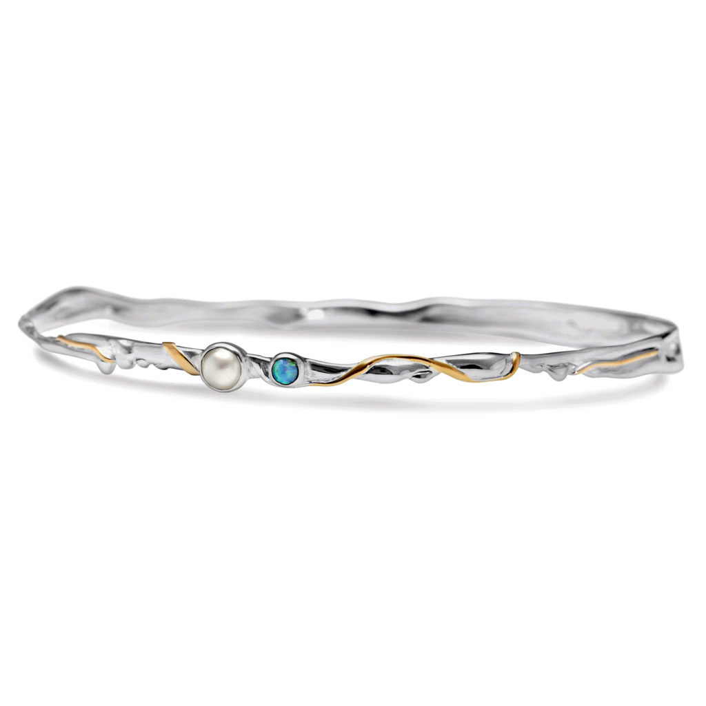 Sterling Silver Bangle with Opalite and Pearl