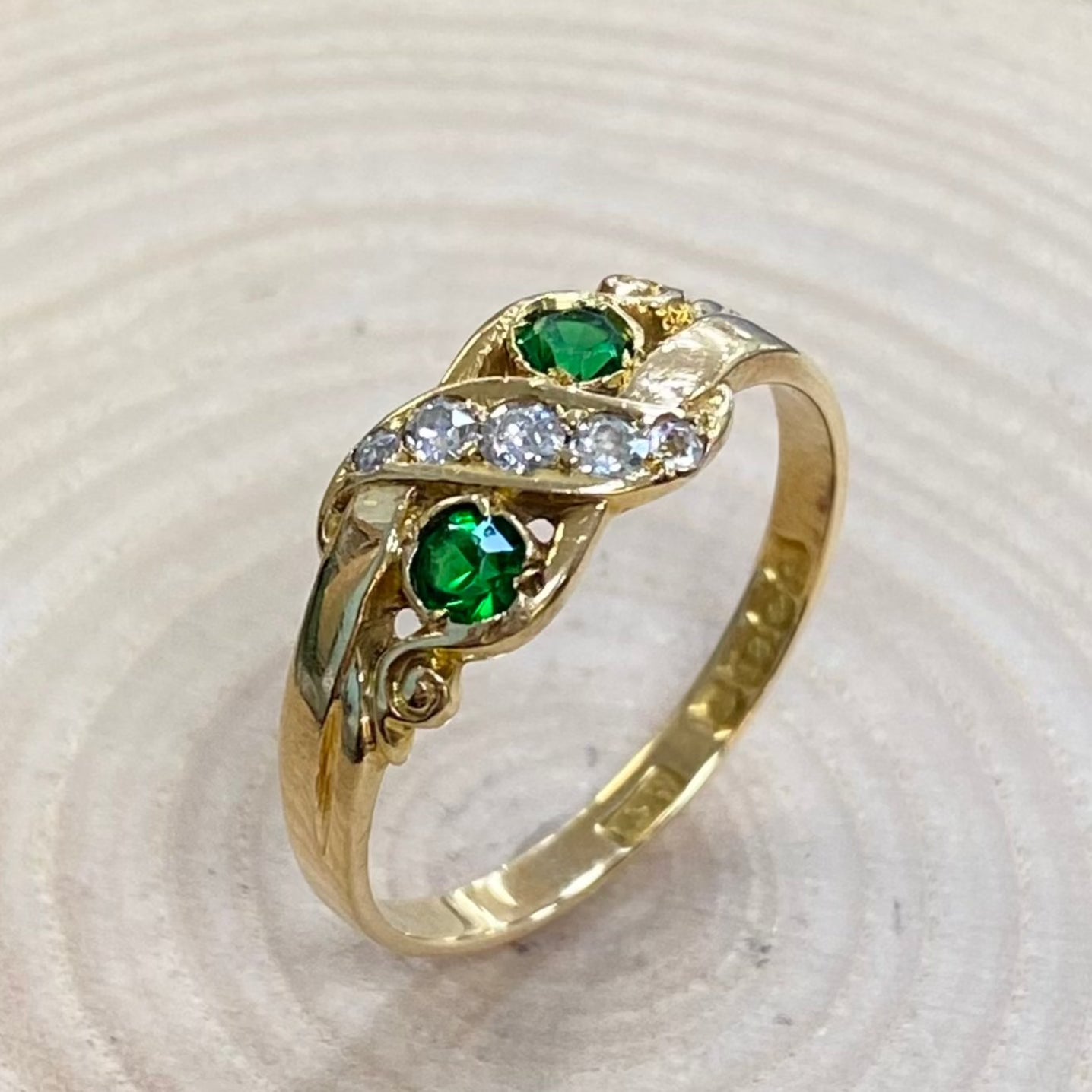 Victorian 18ct Yellow Gold Green Garnet and Diamond Ring
