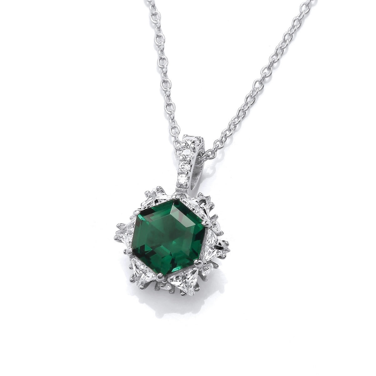 Silver & Emerald Cubic Zirconia Beauty Necklace