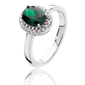 Sterling Silver Oval Green Cubic Zirconia Ring