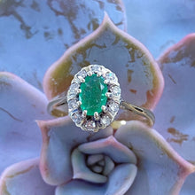 Load image into Gallery viewer, Preloved 9ct Gold Emerald and Diamond Halo Ring
