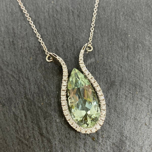 White Gold Lime Beryl & Diamond Necklace