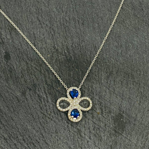 Sapphire & Diamond Clover Necklace Set In Platinum