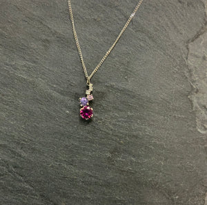 Platinum Staggered Necklace With Tourmaline, Sapphire And Diamond