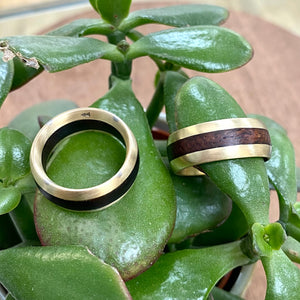 Handmade By James Bishop Wood Ring in 9ct Yellow Gold