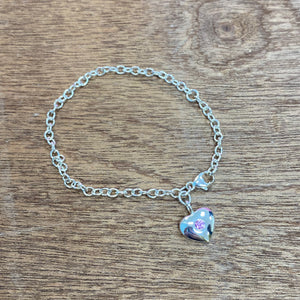 Child’s Silver Heart Charm Bracelet with Pink Stone