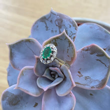 Load image into Gallery viewer, Preloved 9ct Gold Emerald and Diamond Halo Ring
