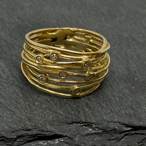 9ct Yellow Gold Diamond Wirework Ring