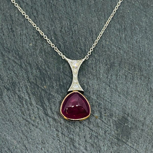 White Gold Cabochon Ruby & Diamond Necklace