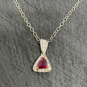 Burmese Ruby & Diamond Pendant Set In White Gold