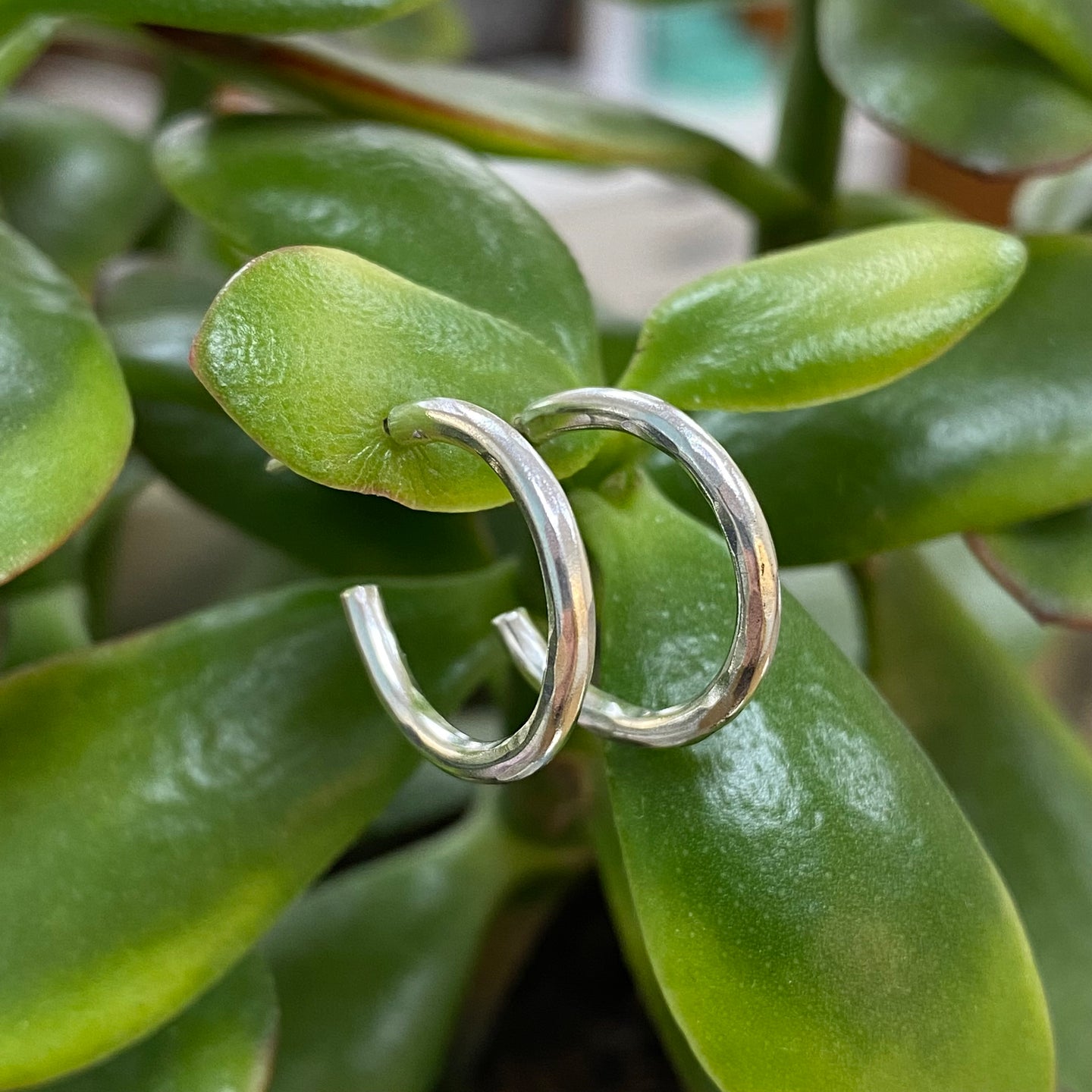 Handmade Sterling Silver 18mm Hammered Hoops