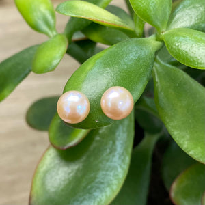Sterling Silver Peach Pearl Stud Earrings