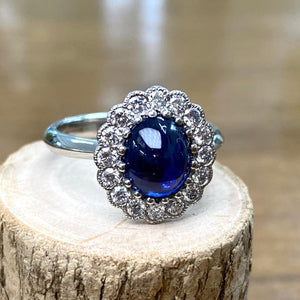 Platinum 2.45ct Cabochon Sapphire & Diamond Cluster Ring