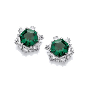 Silver & Emerald Cubic Zirconia Beauty Earrings