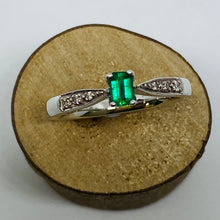 Load image into Gallery viewer, White Gold Emerald &amp; Diamond Ring

