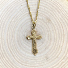 Load image into Gallery viewer, Preloved 9ct Yellow Gold Engraved Cross Pendant and Chain
