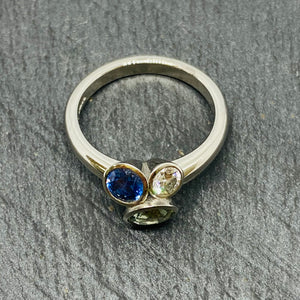Platinum Sapphire, Beryl & Diamond Flower Pot Ring
