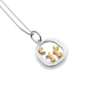 Sterling Silver Rabbit and Moon Pendant with Gold Plating