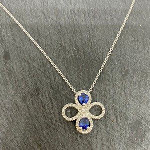 Sapphire & Diamond Clover Necklace Set In Platinum