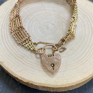 Preloved 9ct Rose Gold Heart Padlock Bracelet
