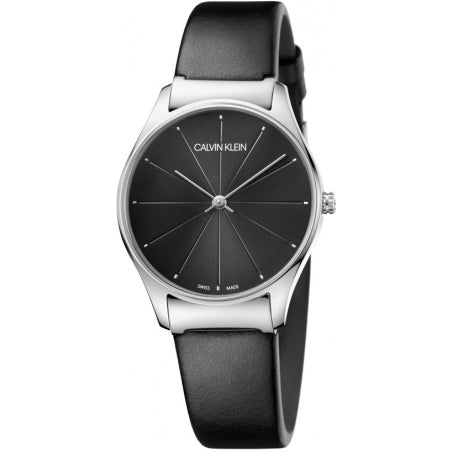 Calvin Klein Gents Stainless Steel Black Leather Watch