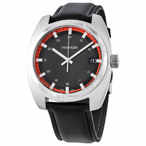 Calvin Klein Gents Stainless Steel Black & Red Dial & Leather Strap Watch