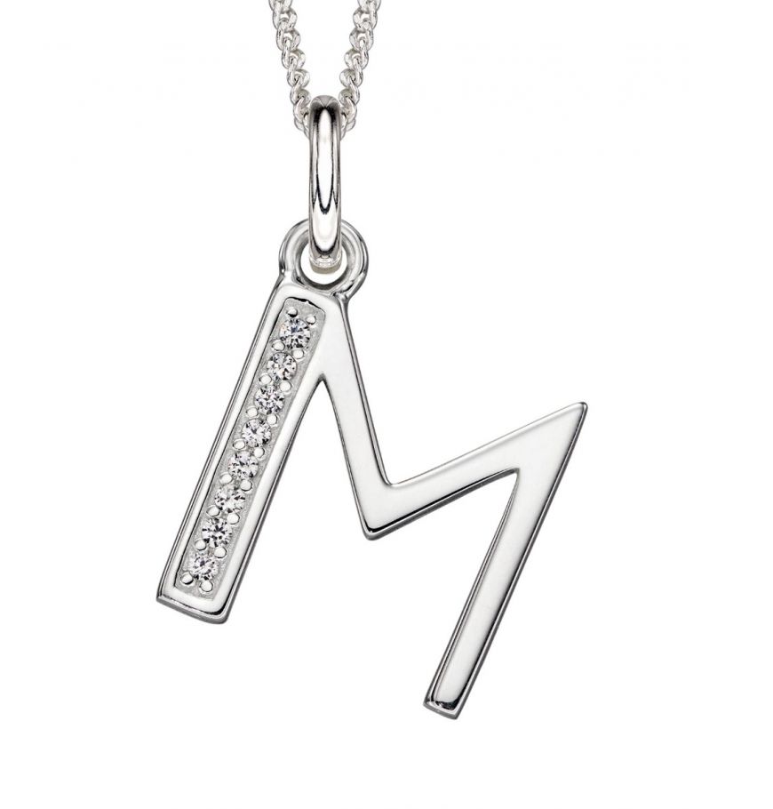 Sterling Silver Cubic Zirconia Initial M