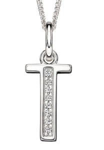Sterling Silver Cubic Zirconia Initial T