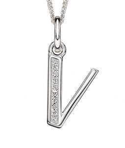 Sterling Silver Cubic Zirconia Initial V