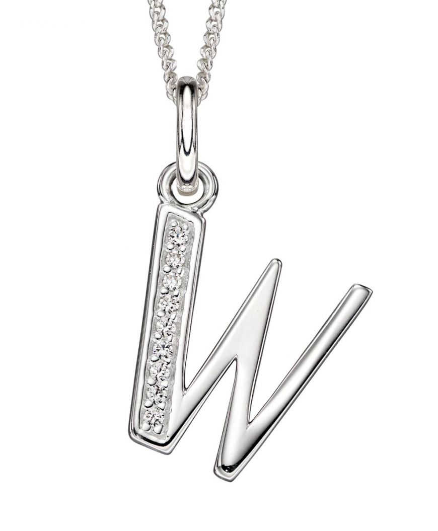 Sterling Silver Cubic Zirconia Initial W
