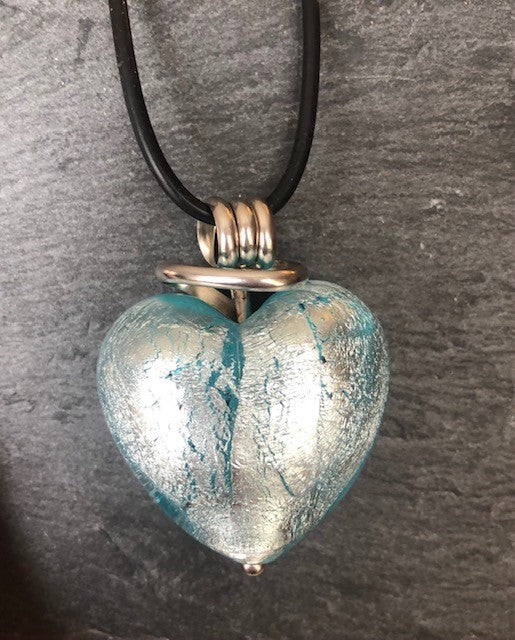 Sterling Silver Foil Lined Heart Glass Necklace